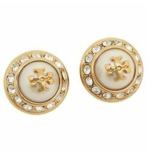 Tory Burch earrings logo gold pearl earrings